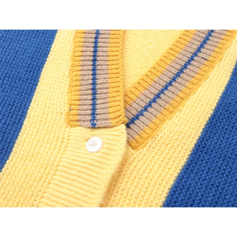 Женский трикотажный кардиган в стиле пэчворк повседневный Свободный вязаный