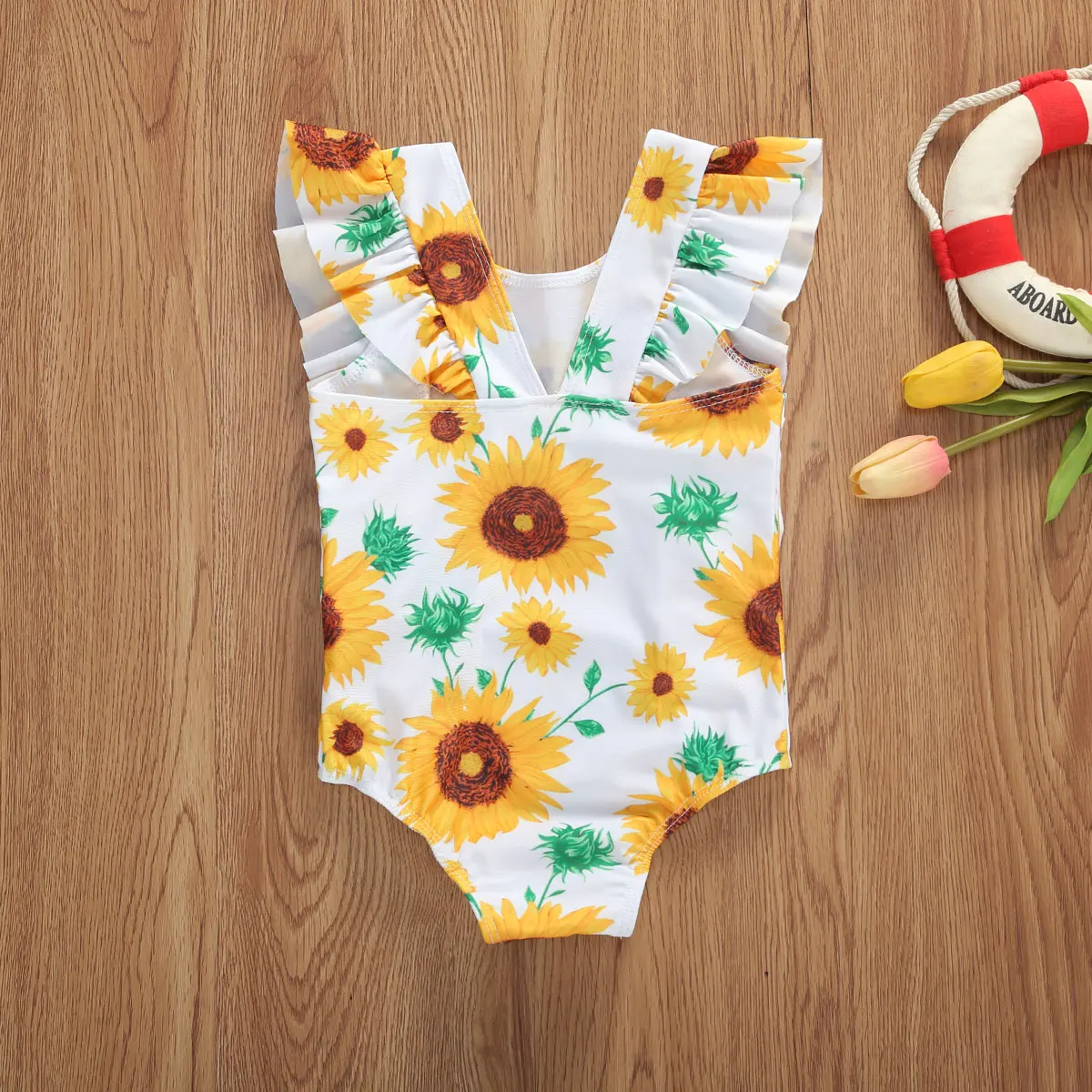2020 Newest Hot Summer Swimsuit 0-5Y Infant Baby Girls One Piece Bikini Ruffles Sleeve Sunflowers Plaid Print Jumpsuits Swimwear | Детская