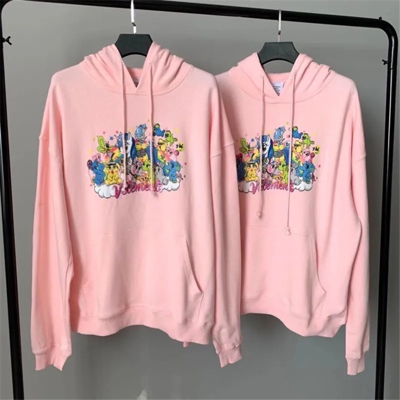 

21SS new Heavy Fabric Pink Vetements Hoodie Men Women Cartoon Anime Graphics Pattern Sweatshirts Embroidery Font VTM Pullovers