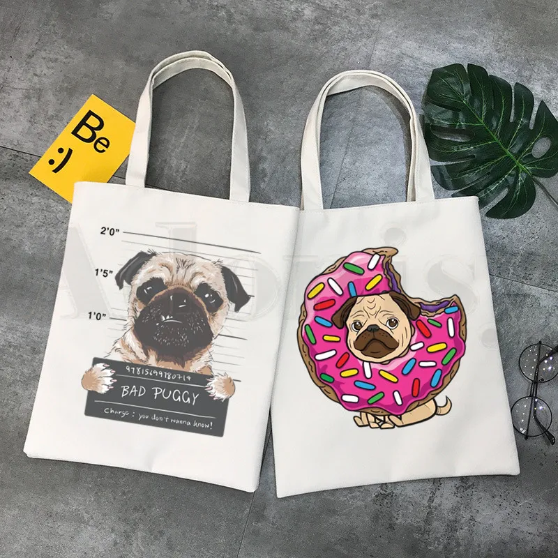 

Pug Life Be Happy Like Me Funny Cartoon Aesthetic Handbags Shoulder Bags Casual Shopping Girls Handbag Women Elegant Canvas Bag