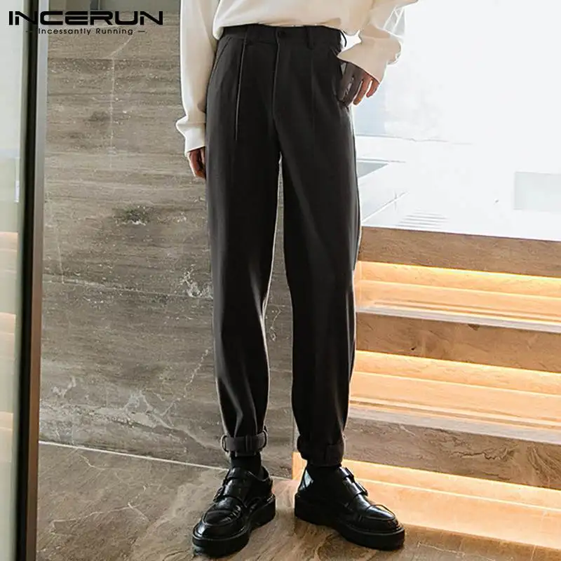

INCERUN Men Casual Solid Color Pants Leisure Buttons Trousers Man Baggy Bottoms 2021 Fashion Stylish Pantalones Streetwear 5XL 7