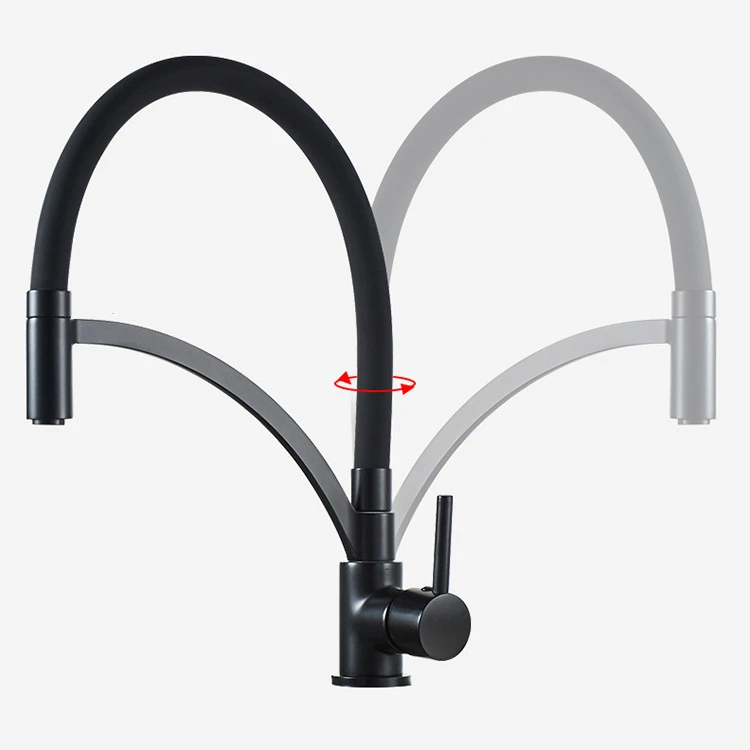 Черный медный кухонный кран может вращаться в горячей и холодной воде