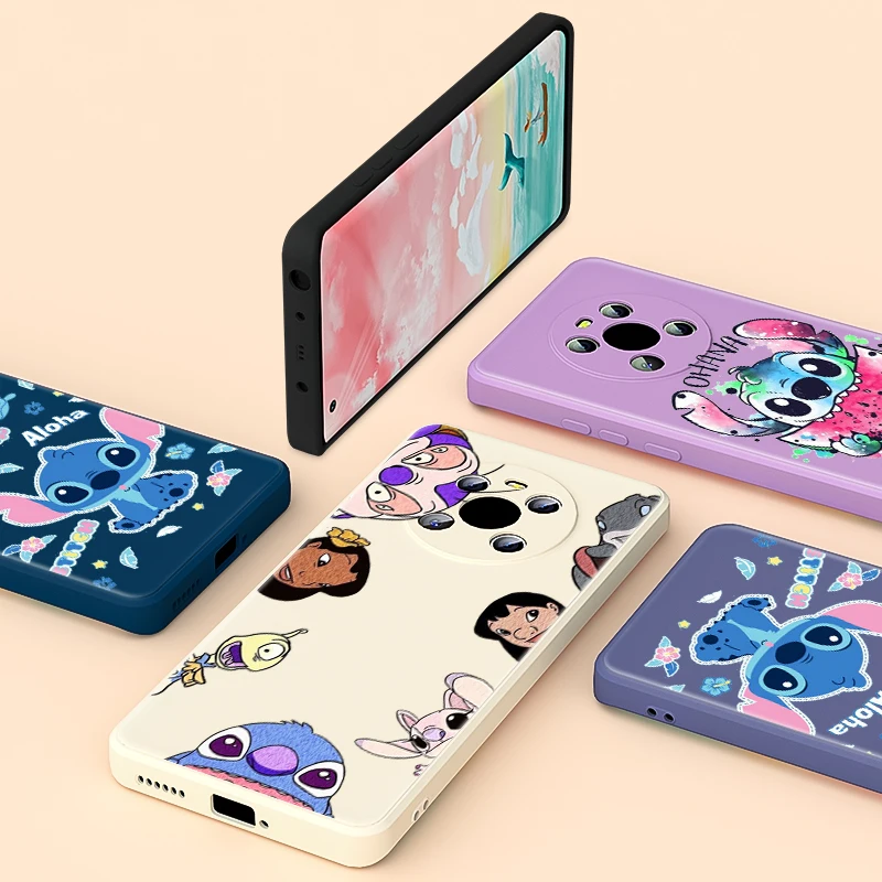 

For Huawei Y5P Y6P Y7P 2020 Y9A Y9S Mate 40 40E 30 30E Pro 20 Lite Animation Stitch Cute Liquid Silicone Soft Phone Case
