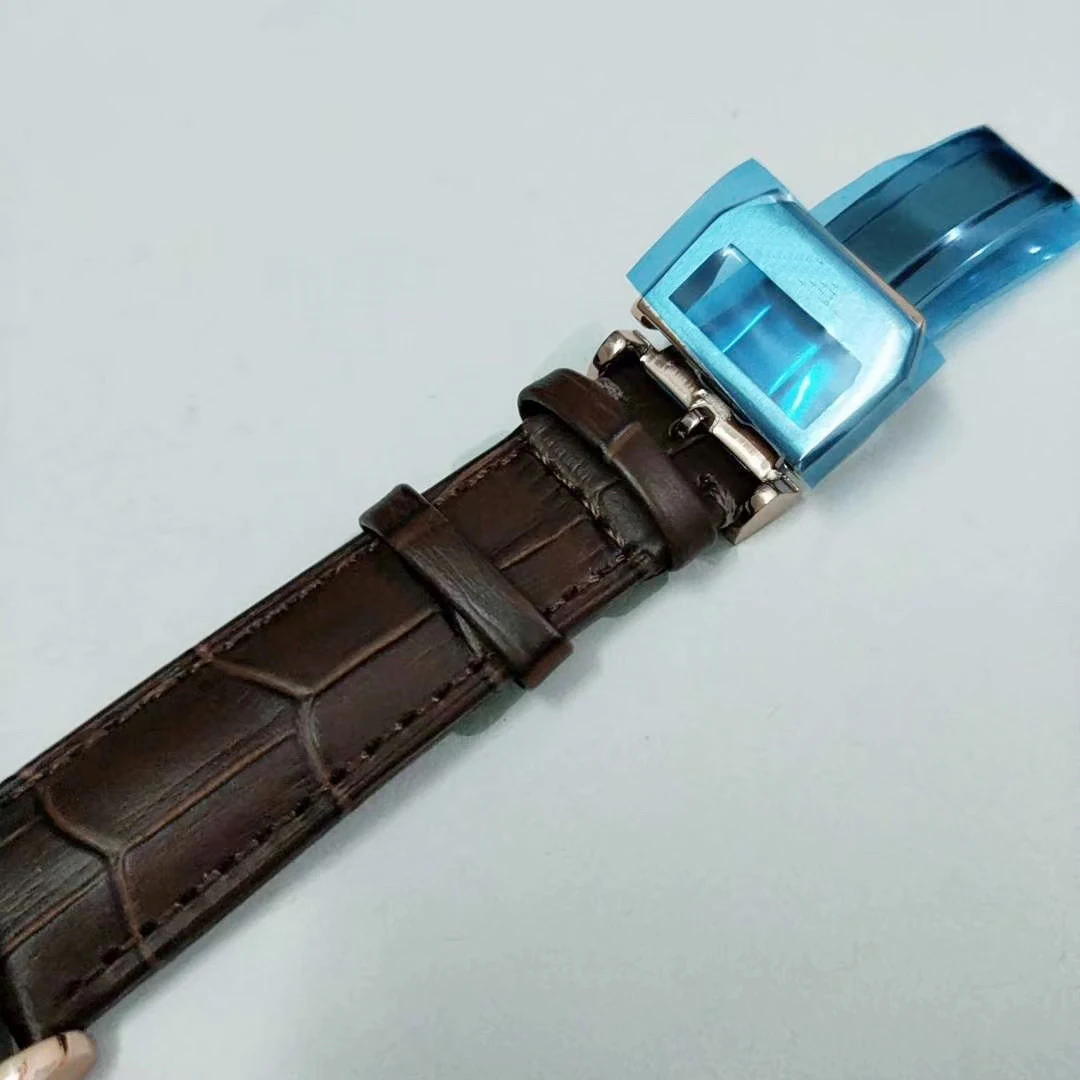 

Classic New Men Automatic Mechanical Rose Gold Watches Brown Leather Stainless Steel Sapphire Glass White Dial Watch AAA+