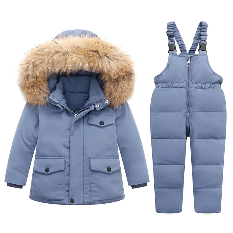-30 2022 Winter Duck Down Jackets for Girl Coat Kids Snowsuits Boy Parka Real Fur Outerwear Children Warm Overalls Baby Jumpsuit