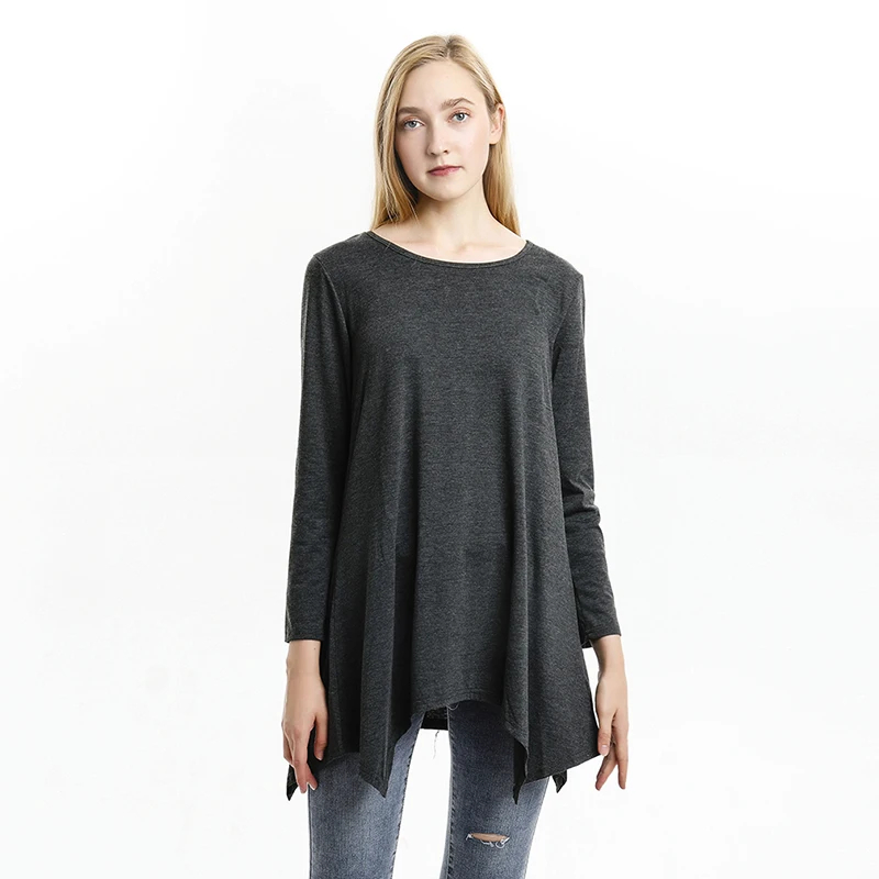 Осенний женский однотонный пуловер с длинным рукавом и круглым вырезом женская