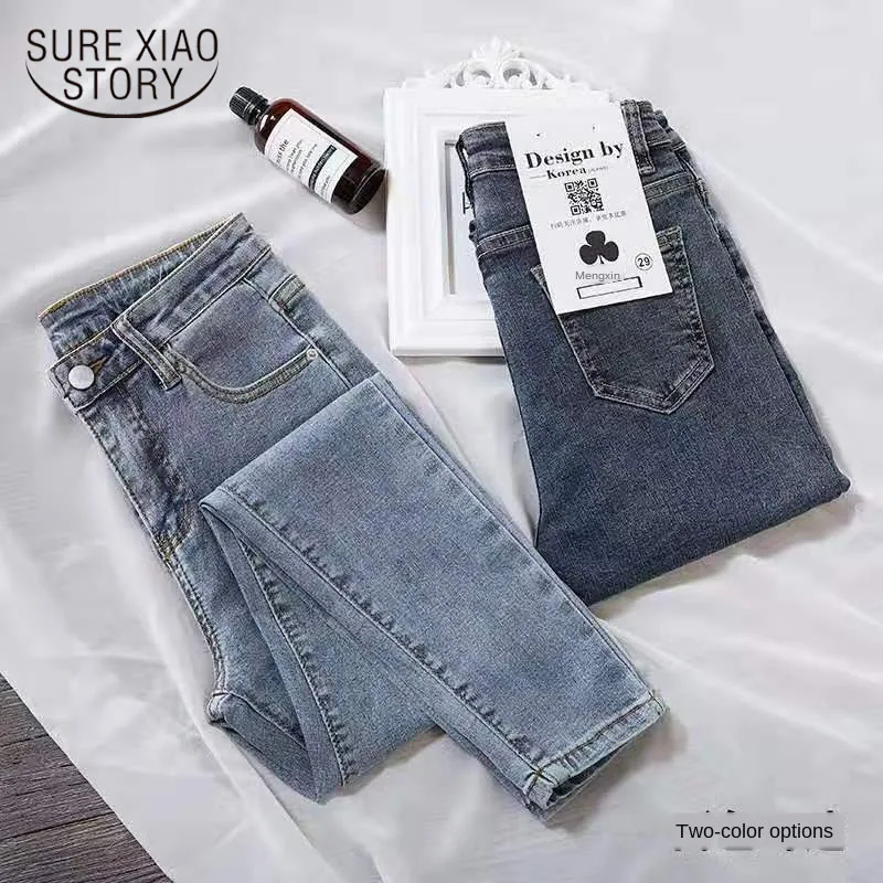 

Джинсы с высокой талией, синие винтажные узкие брюки-карандаш для женщин, 2020 осень, женские джинсовые брюки, стиль бойфренд, 10837