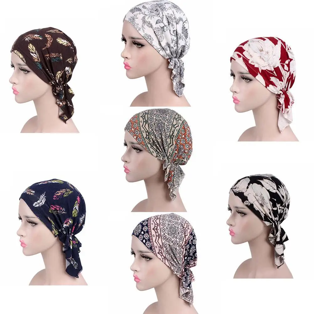 

Women Print Chemo Cap Women India Hat Muslim Ruffle Cancer Chemo Beanie Turban Wrap Cap Women Accessories