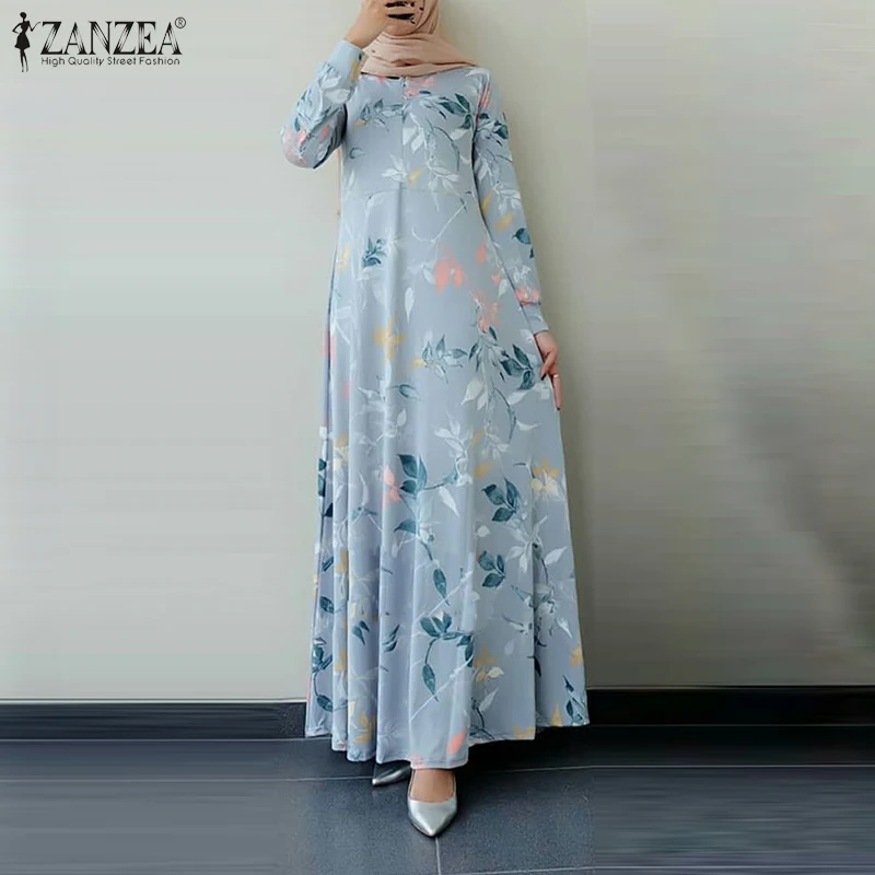 Женское мусульманское платье с длинным рукавом, с цветочным принтом