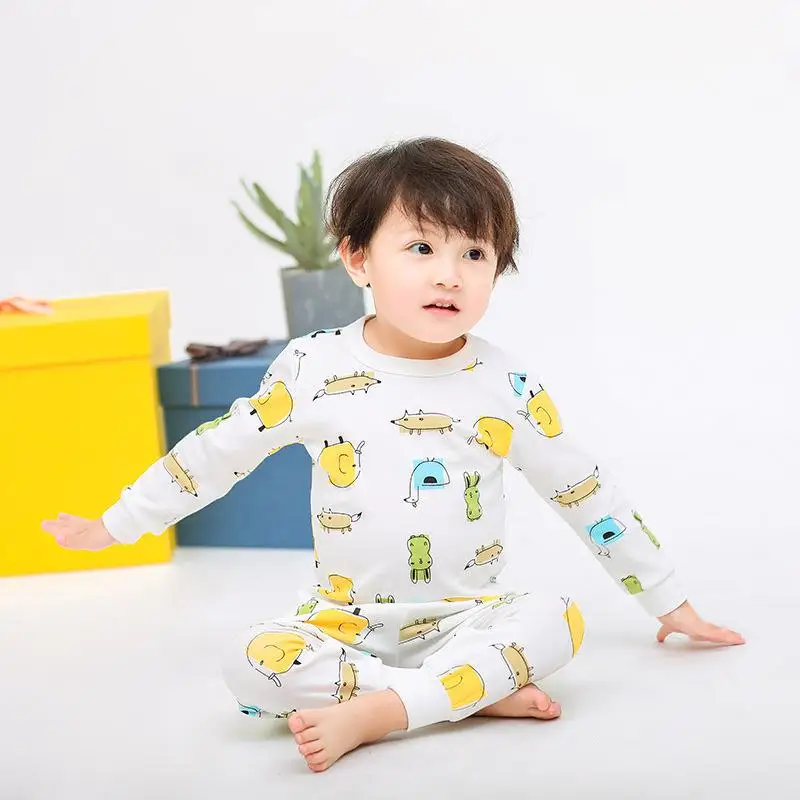 Коллекция года, весенне-осенняя домашняя одежда для мальчиков и девочек пижама из чистого хлопка с рисунком из мультфильмов, 2 предмета одежда для маленьких девочек - Цвет: hdw