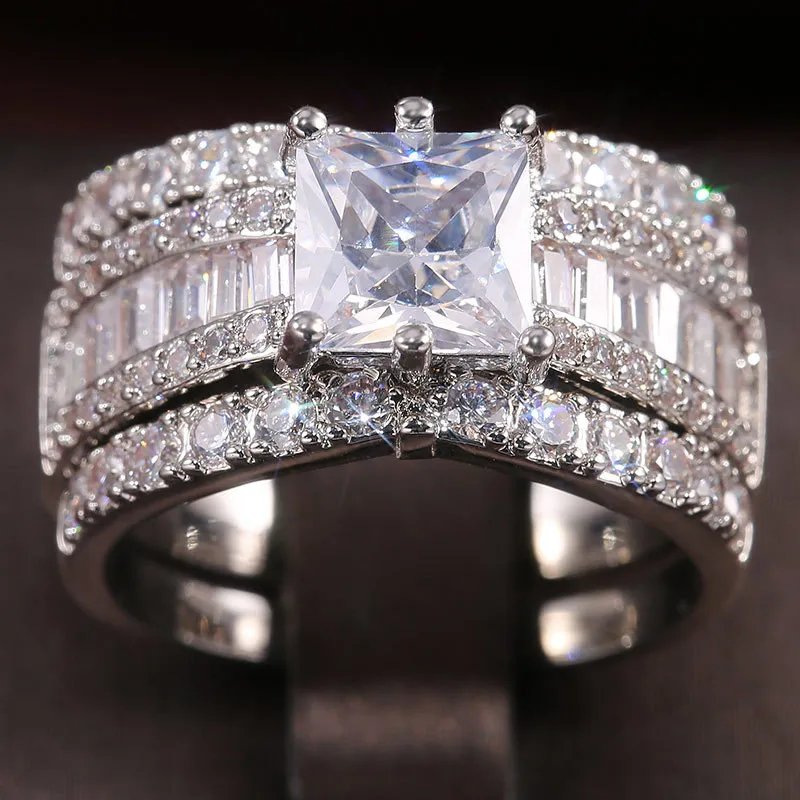 Комплект женских колец из нержавеющей стали с квадратным цирконом 3 шт.|Кольца