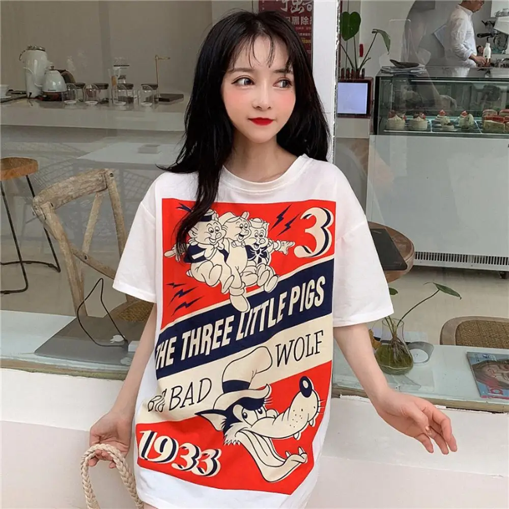 Женский топ с граффити свинка из мультфильма хлопковая футболка коротким