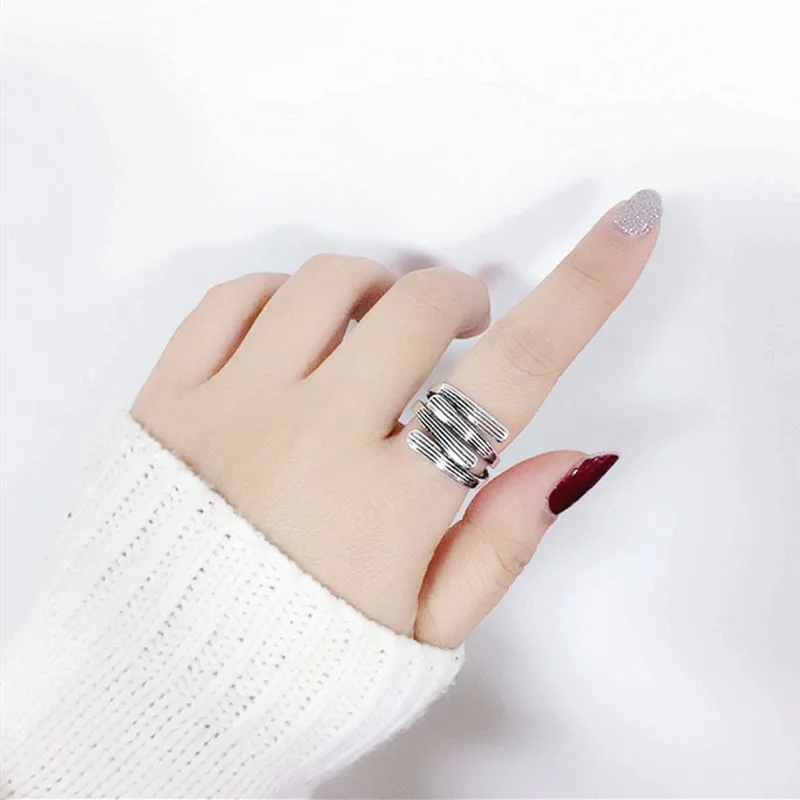 MEETSOFT Открытое кольцо из тайского серебра для женщин простое регулируемое Ретро