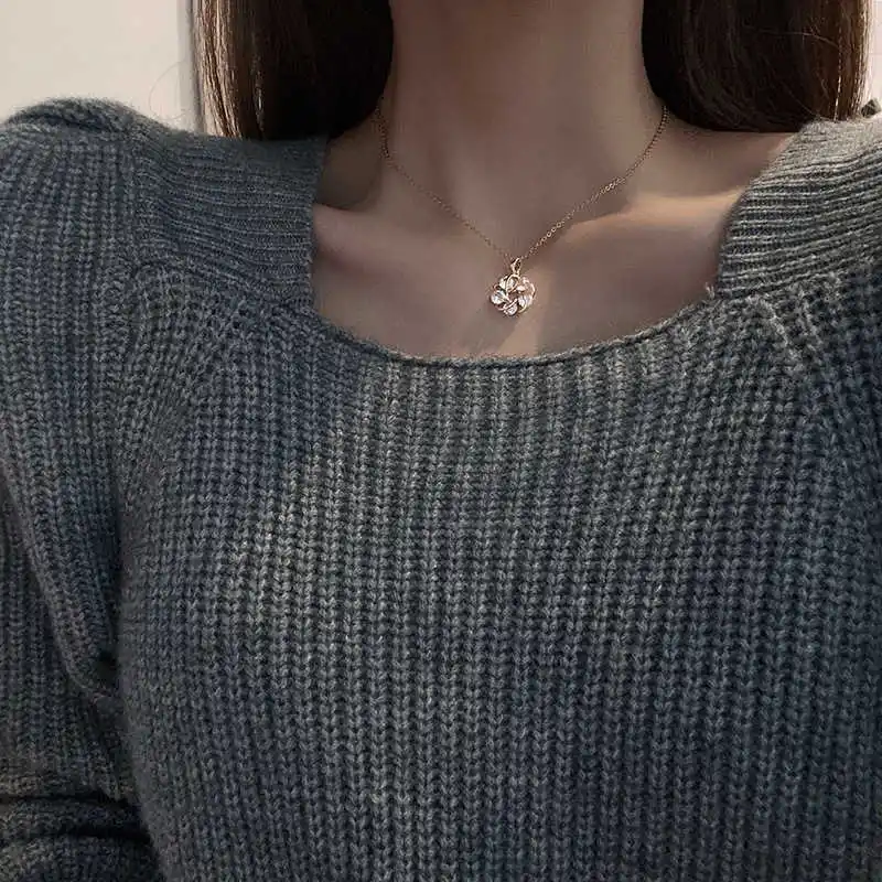 

Jewellery Titanium Steel Female Geometric Flower Zircon Female's Choker Party Trendy Statement Necklaces for Women Girls