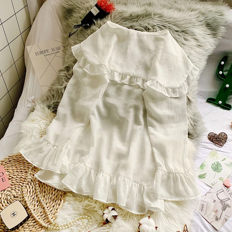 2019 new fashion women's Chiffon shirt white women blouses clothes Peter pan Collar |