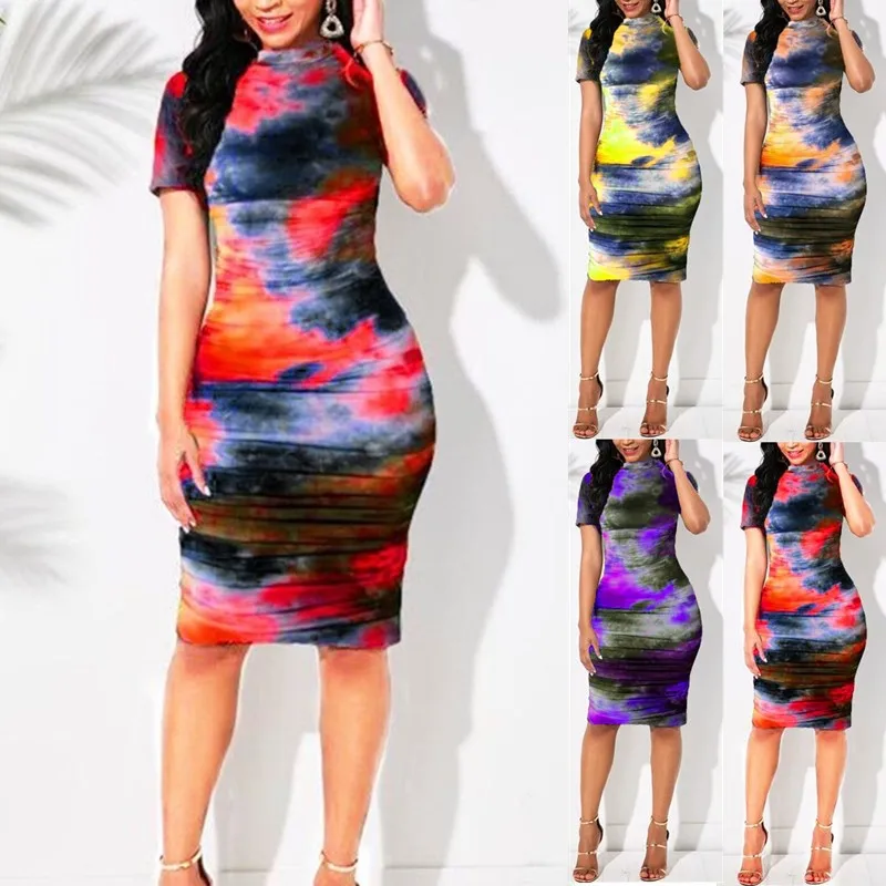 

Женские туфли «вареный» печать миди платье летнее платье с О-образным вырезом, размера плюс платья для женщин с коротким рукавом повседневн...