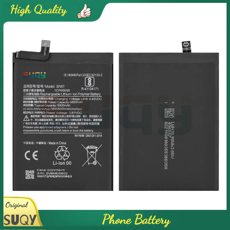 

Phone Battery for xiaomi POCO X3 True 6000mAh BN61 Bateria for POCOPHONE X3 Battery Replacement Batterie for POCO X3 Batteria
