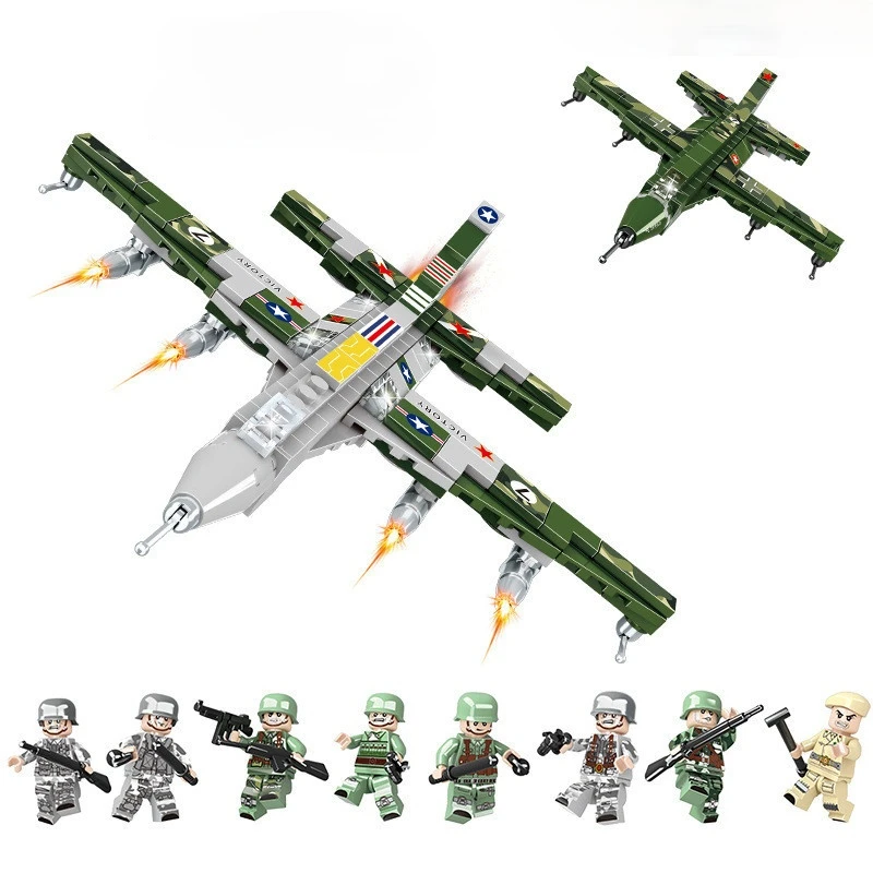 

654Pcs Military Series Educational Building Blocks Toys For Kids Boys DIY Birthday Present K073 8 In 1 Fighter Aircraft Model