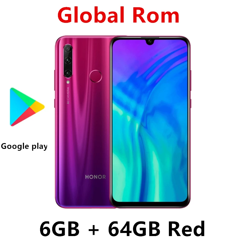 Global Rom Honor 20i Honor 20 lite мобильный телефон 6,21 дюймов Hisilicon Kirin 7 Восьмиядерный Android 9,0 отпечаток лица ID - Цвет: 6G 64G Red