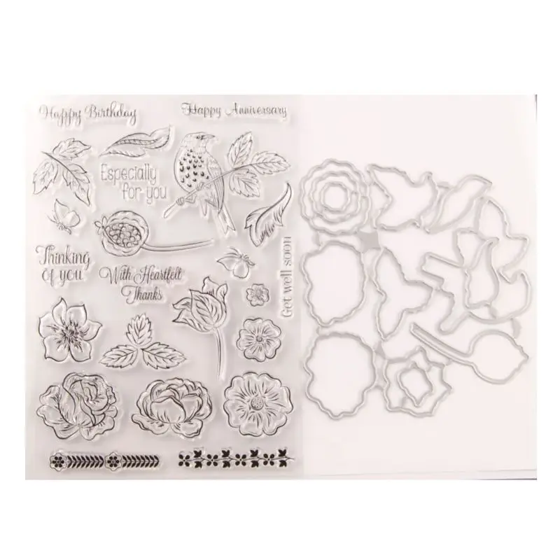 

Flower Leaves Seal Stamp with Cutting Dies Stencil Set DIY Scrapbooking Emboss