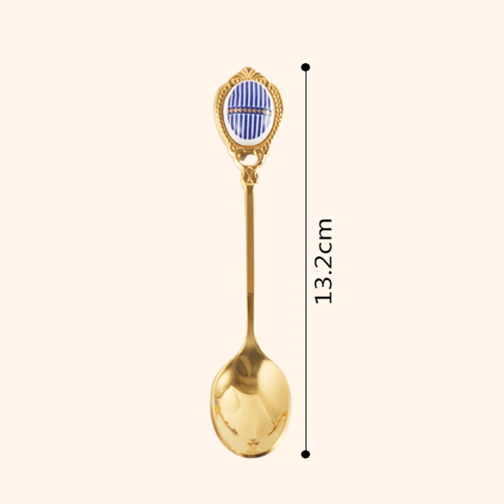 Stainless Steel Spoons Inlay Ceramic Handle Tea Coffee Scoop Vintage Gold Plating Dessert Spoon High Grade Cake Tool | Дом и сад