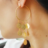 fashion tassel sequins big round coin dangle earrings for women islamic muslim luxury statement jewelry drop earrings