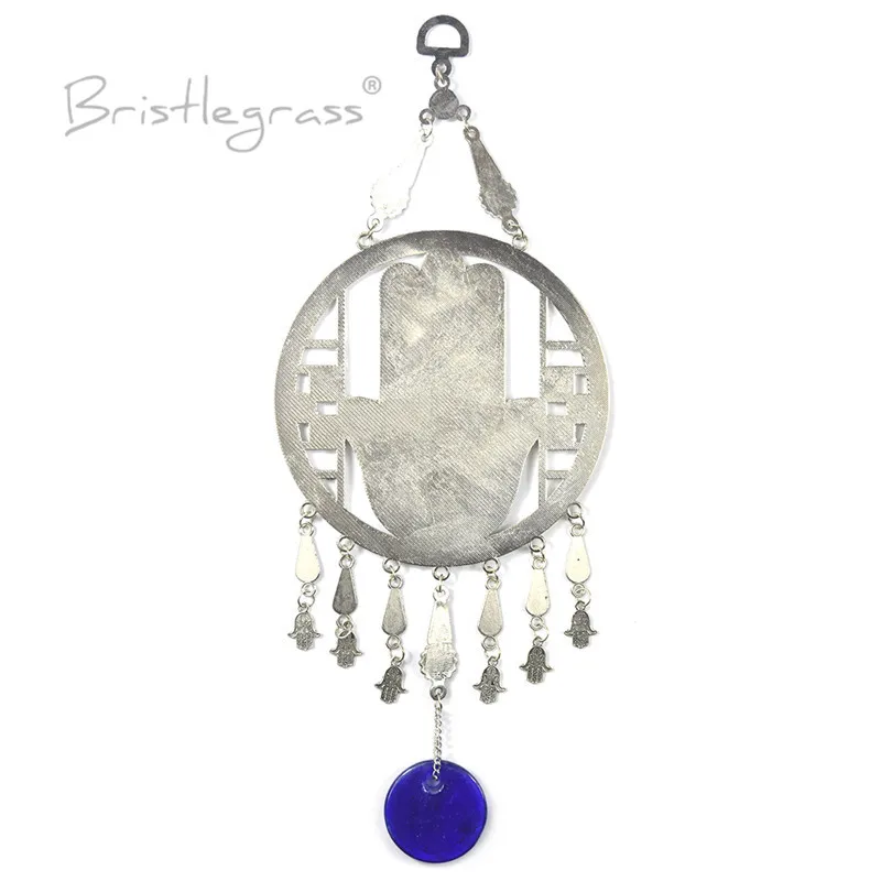 BRISTLEGRASS Турецкая голубой с клипсами Дурной глаз диск хамса руки цветок настенный