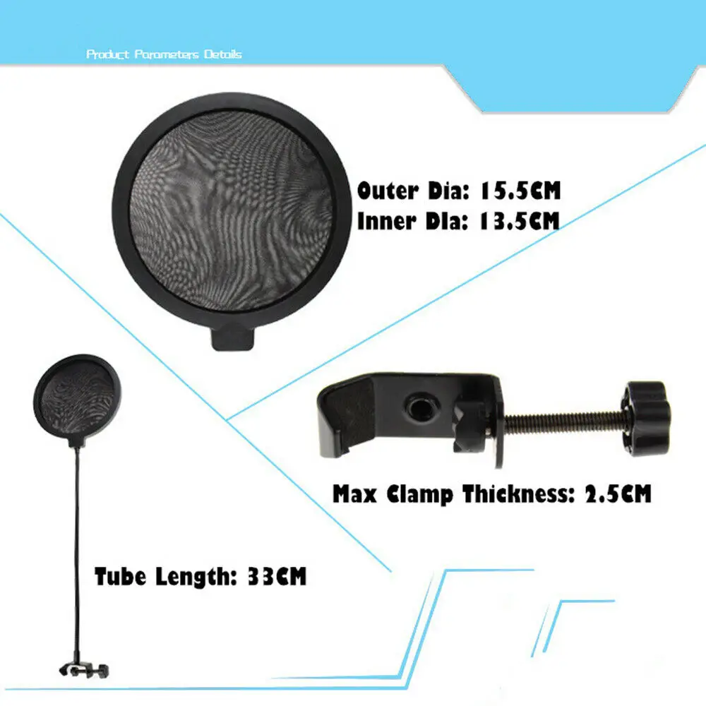 Двухслойный микрофонный поп фильтр большого размера Защитная Ветрозащитная