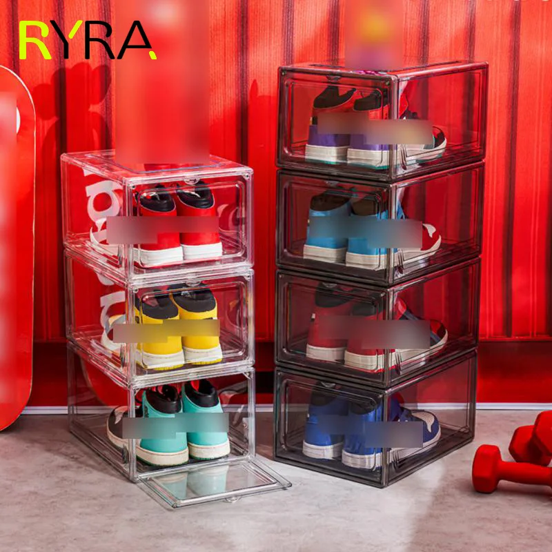 

Transparent Fold Shoe Boxes Storage Box Shoes Box Thickened Dustproof Shoe Organizer Box Superimposed Combination Shoe Cabinet