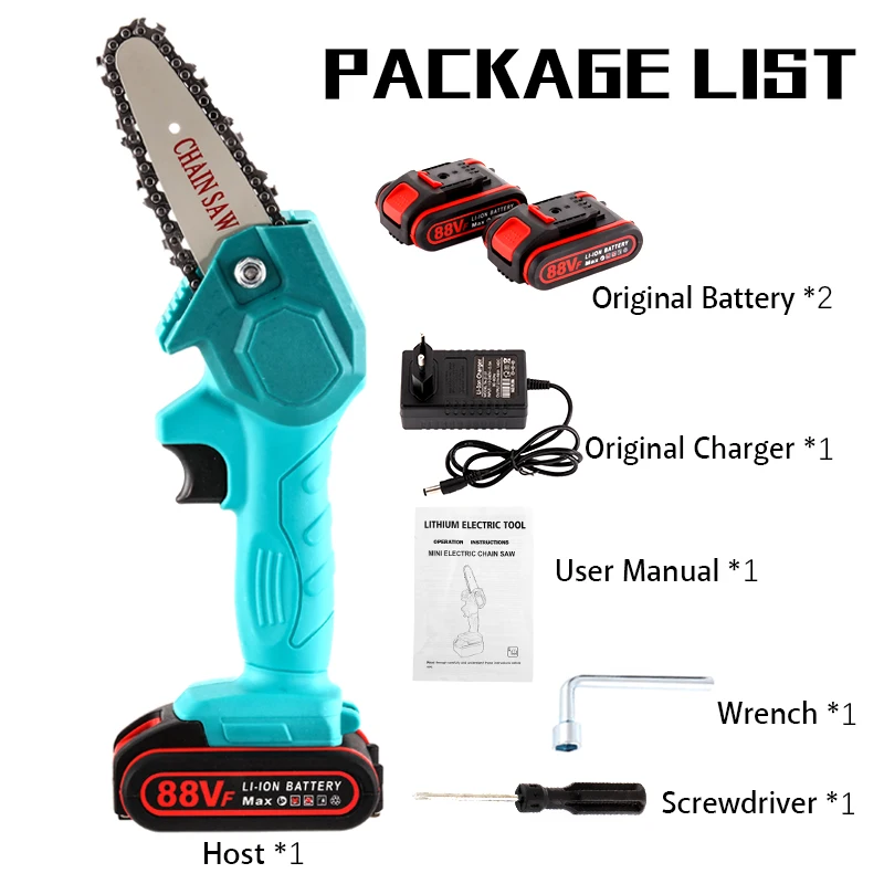 

1080/1200W 4/6 Inch 88V Mini Electric Chain Saw Woodworking Pruning One-handed Garden Tool Rechargeable Cutter Cutting Machine