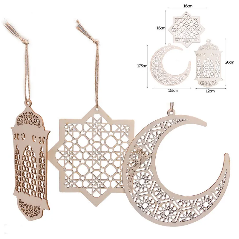 

Eid Mubarak Wooden Crafts EID Wooden Pendant Ramadan Decoration For Home DIY Ramadan Kareem Muslim Islamic Festival Party Decor