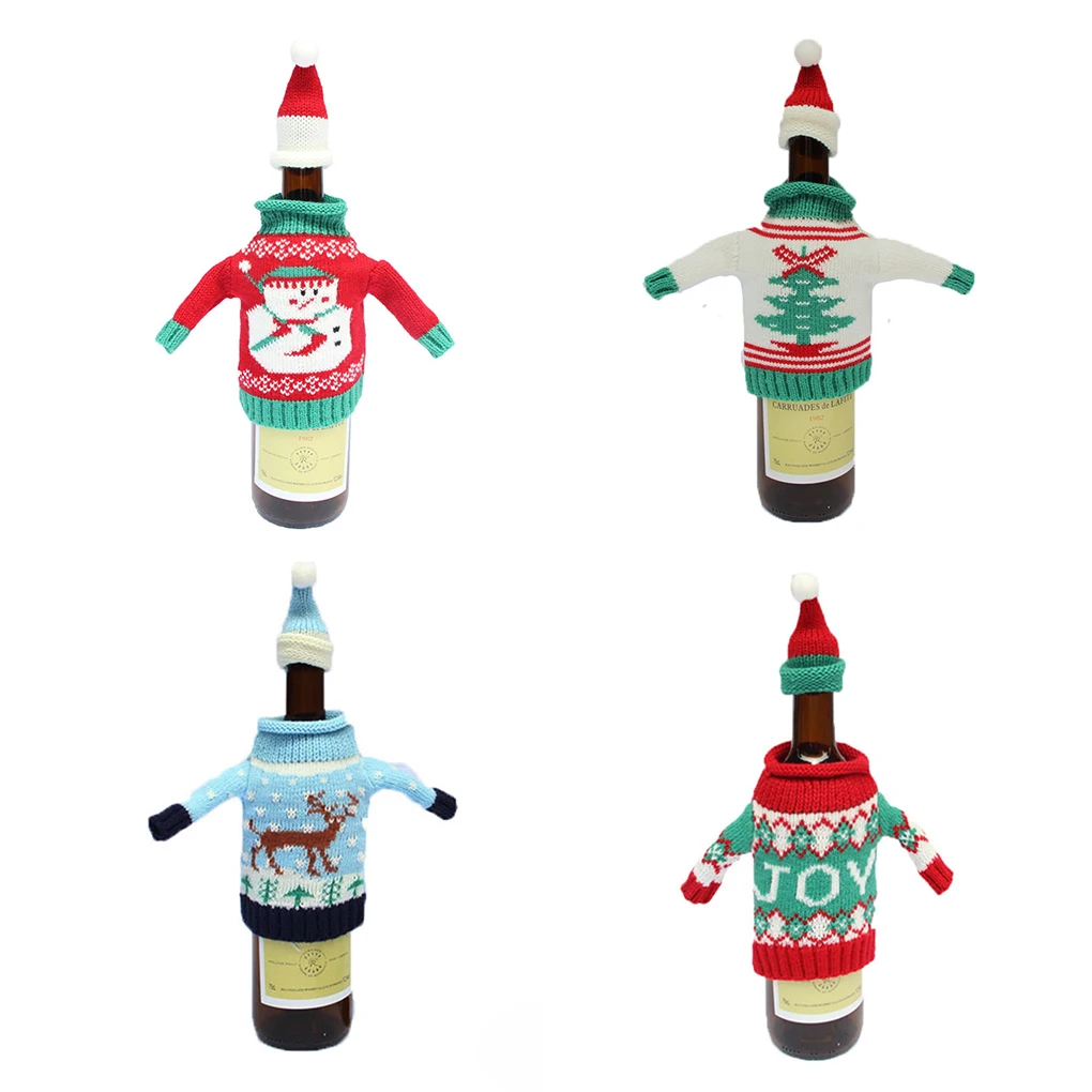 Christmas Deer Style Knitting Wool Red Wine Glass Champagne Bottle Covers Bag | Дом и сад