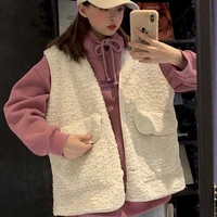 korean style suit loose hooded plus fleece hoodies imitation lamb hair vest two piece female student loose and versatile 2021