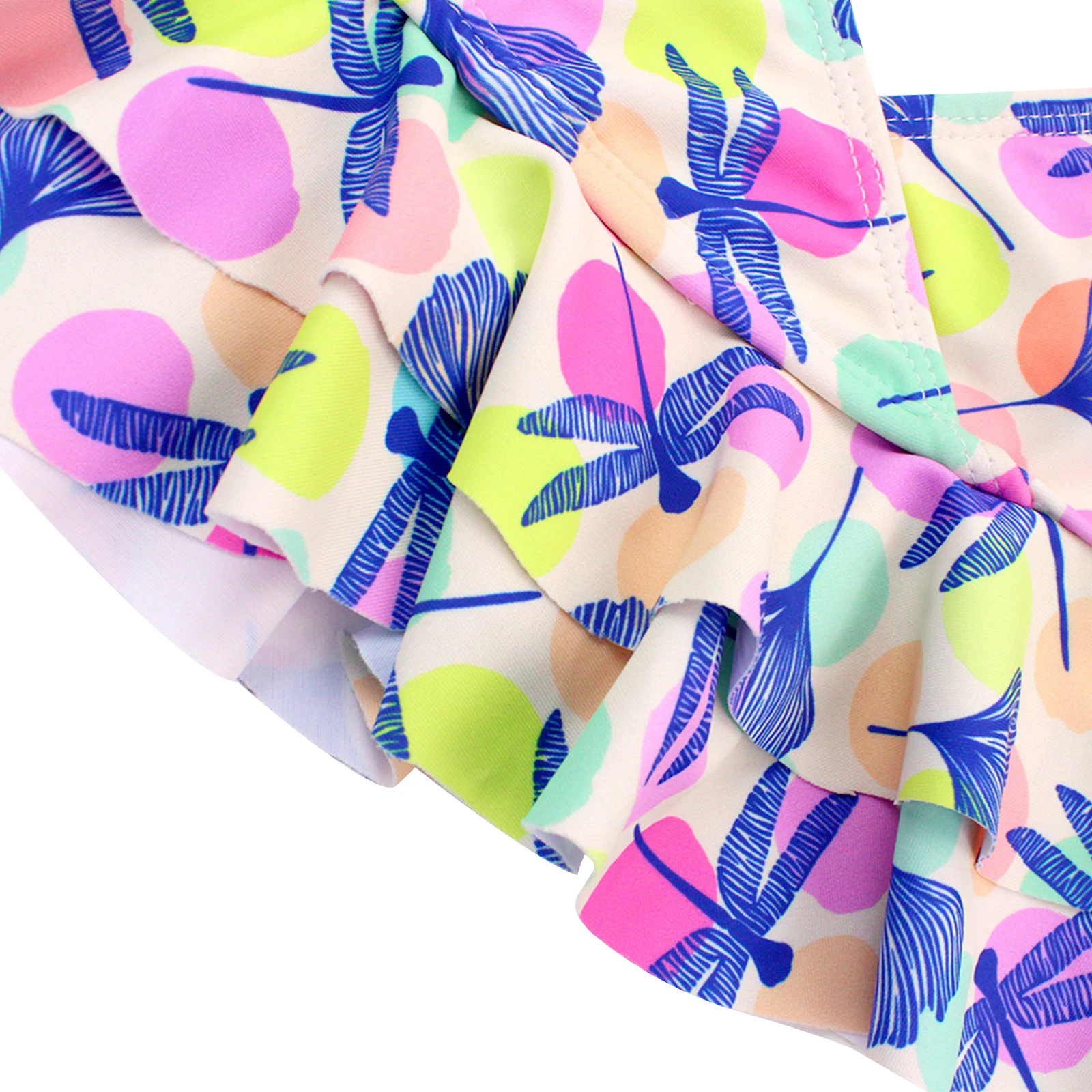 

Girl\u2019s Cute Two Piece Split Swimwear Fresh Bow Printed Backless Tops and Ruffles Elastic Triangle Shorts Bikinis Set