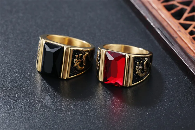 

Wholesale Double Dragon Finger Rings Titanium Steel Black Crystal Casting Multicolor Jewelry Rings For Men Anniversary