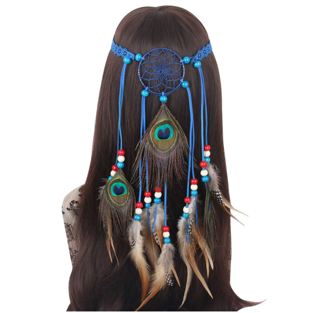 Женские цветные перьевые Бохо для волос ленты Хиппи фестиваль цыганское племя