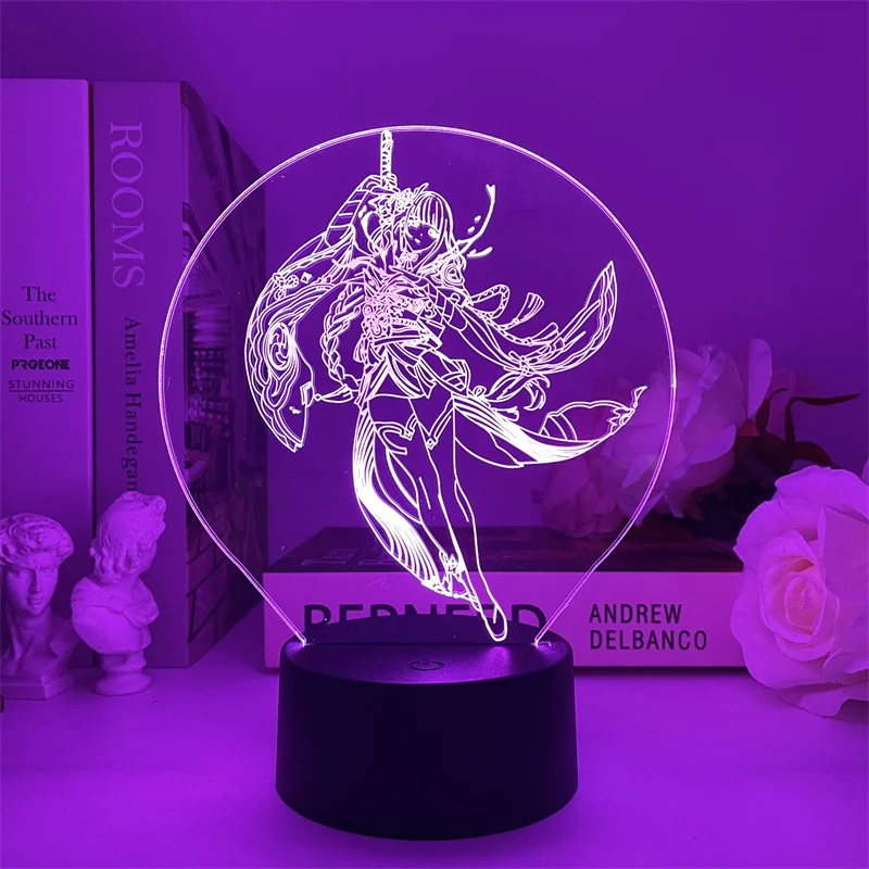 Ночной светильник Genshin Impact Raiden Shogun 3D Светодиодная иллюзионная лампа популярный