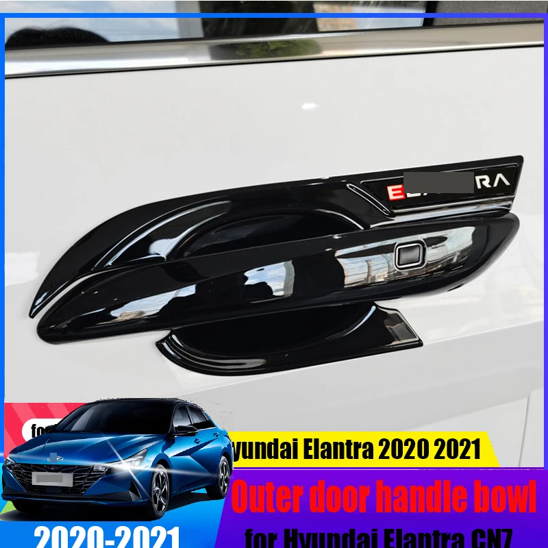 

ABS carbon fiber stainless steel outer door handle bowl decoration anti-scratch modification suitable for Hyundai Elantra CN7 21