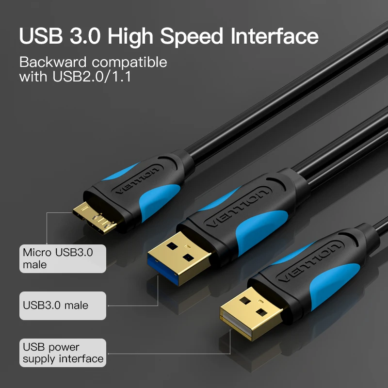 Vention Micro USB 3 0 Dual с кабелем питания для мужчин и супер скорость 5 Гбит/с