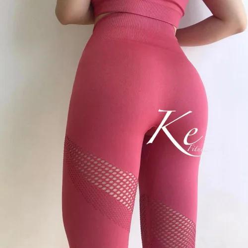 KE orange army green супер красота костюм для фитнеса женский полый бесшовный Высокая талия сексуальные штаны для фитнеса женские Беговые штаны для йоги - Цвет: Leggings Rojo