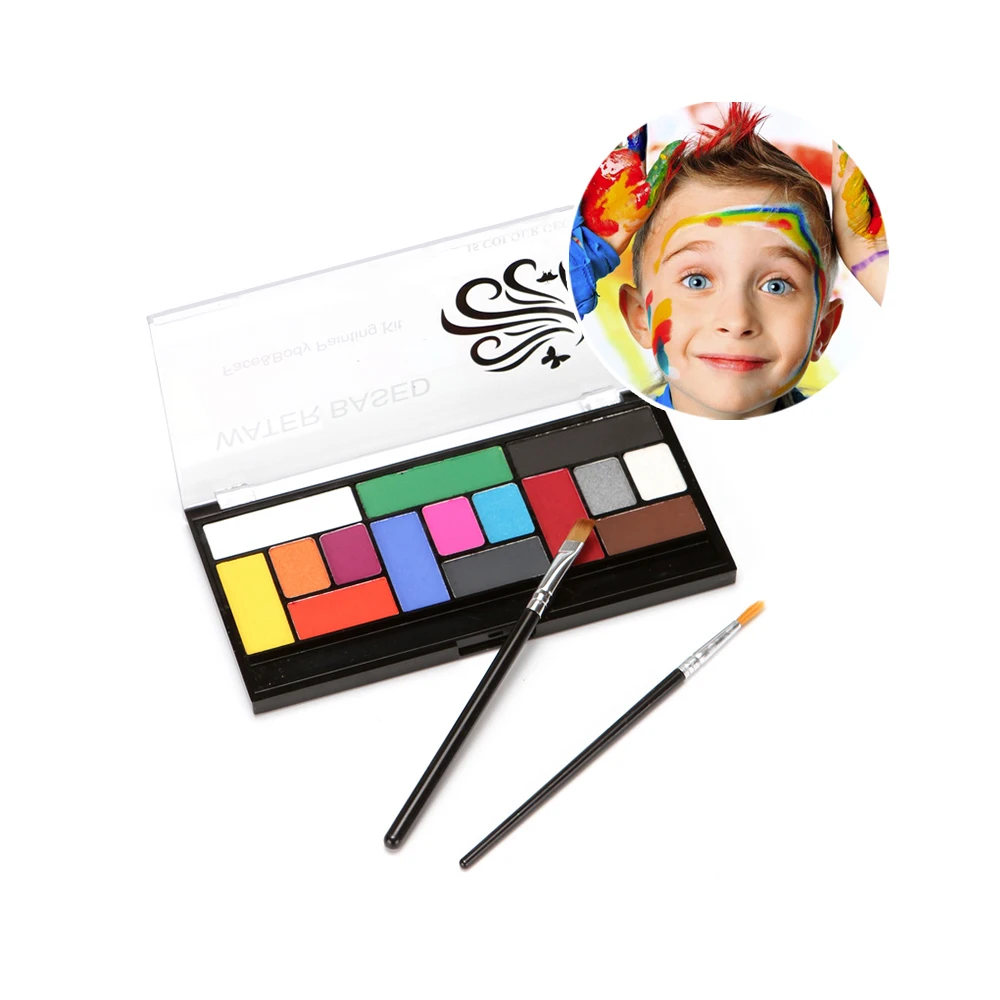 

Professional 15 Colors Face Body Paint Kit with 2 Brushes Washable Face Painting Palette Non-Toxic Hypoallergenic Face paints