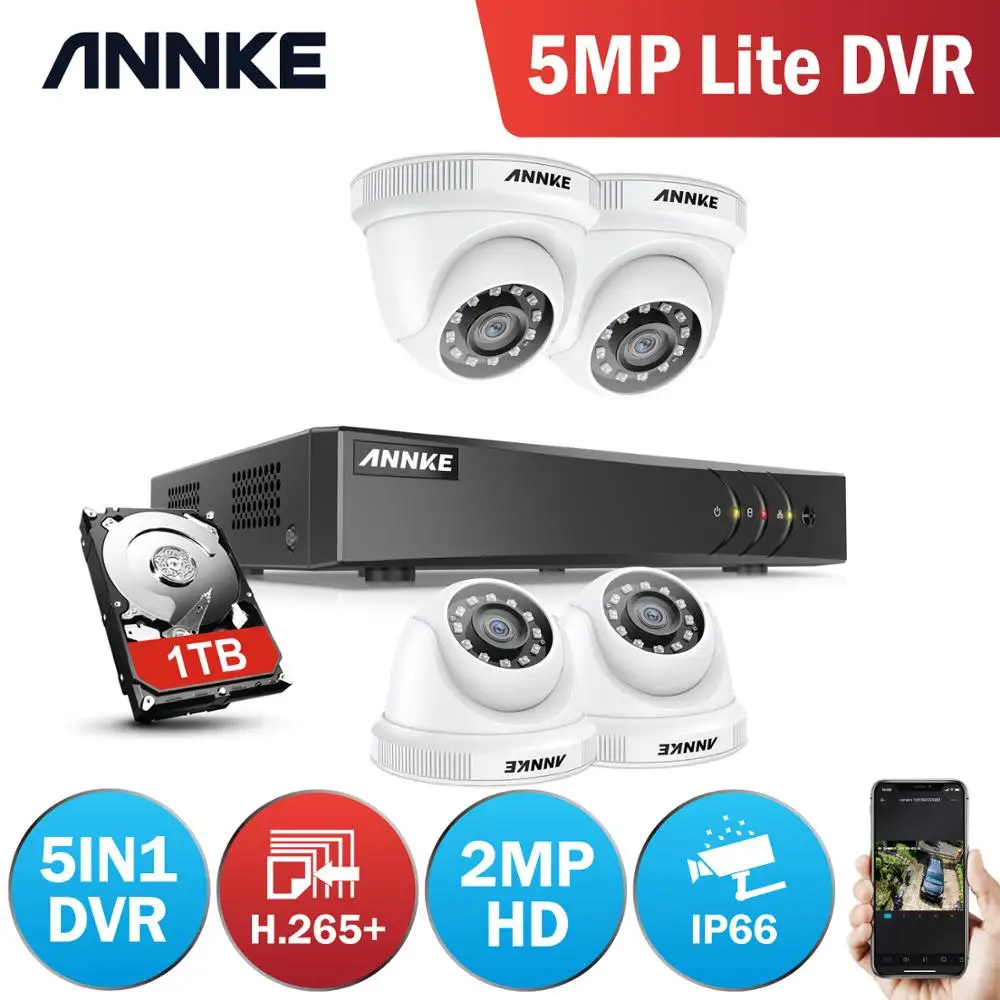 ANNKE 4CH 1080P CCTV система DVR комплект 4 шт. 2.0MP Наружные камеры безопасности Система ИК