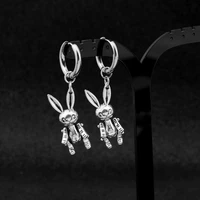 articulated bunny charm pendant earrings for women men jewelry statement earring stainless steel ear rings girl punk accessories