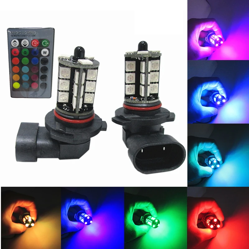 Фото НОВЫЕ 2 шт. 27SMD многоцветные RGB 5050 9005 светодиодные сменные противотуманные фары заднего хода с пультом дистанционного управления №1