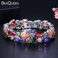 beaqueen gorgeous big green purple red teardrop cubic zirconia stone connected wide women wedding bracelets bangles b028