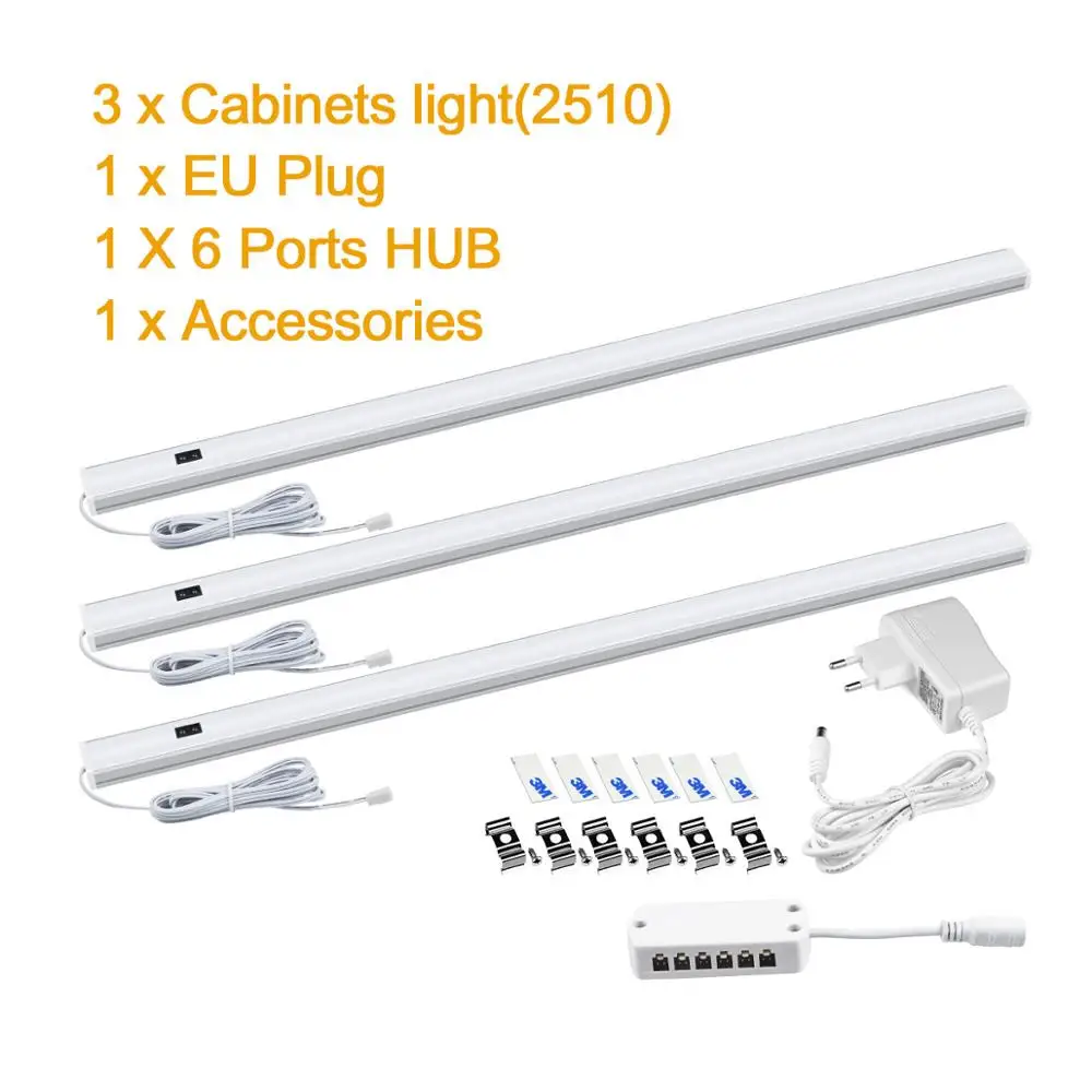 3Pcs lamp With Power Ручной сканирующий Цвета сменный светодиодный светильник бар 30/40/50 см 12V Кухня Спальня светодиодный светильник для шкаф светильник s Шкаф светильник Инж - Цвет: 3Pcs lamp With Power
