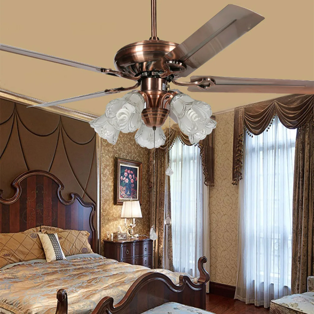 Потолочный вентилятор лампа 220 в 52 дюйма стеклянный абажур железный светодиодный