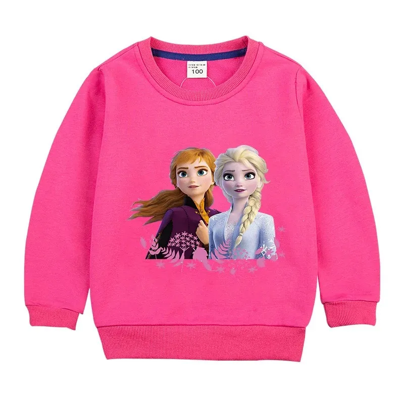 Spring Autumn Disney Frozen Elsa Anna Girl Hooded Sweatshirts Cotton Cartoon Print Kids Pullover Tops Children Sportswear | Детская