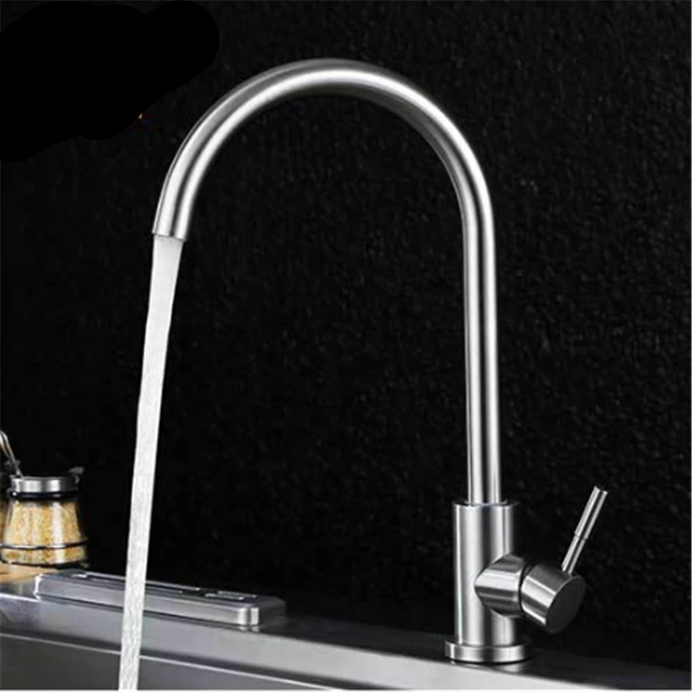 

Brushed Kitchen Faucet Deck Mounted Stainless Steel Tap for Sink Bubbler Outlet Faucets Rotation Single Handle Hot Cold Mixer