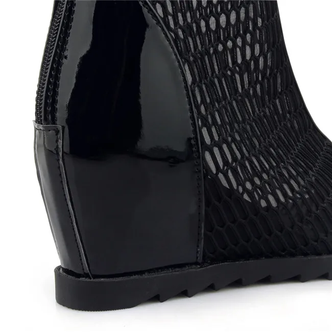 

2018 Sexy Lady Wedges Peep Toe Mesh Knee High Gladiator Sandals Wedge Heel Black White Summer Shoes Women Boots Big Size